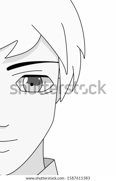 Anime Boy Face Hair Cartoon Character Stock Illustration