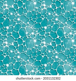 Anime Cartoon Style Sparkling Pool Water Surface Seamless Pattern Background Texture