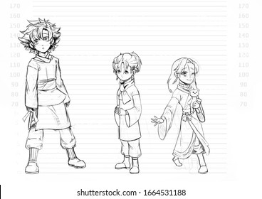 Anime Characters Two Boys Girl Black Stock Illustration