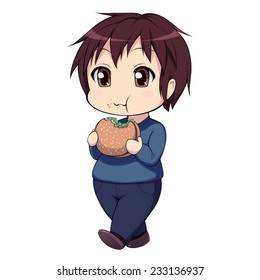 Anime Fat Boy Eating Burger