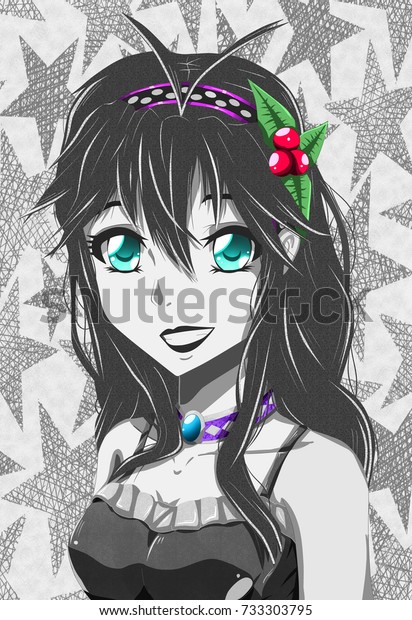 anime girl black white stock illustration 733303795