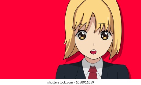 anime girl blonde hair teenage japanese stockillustration