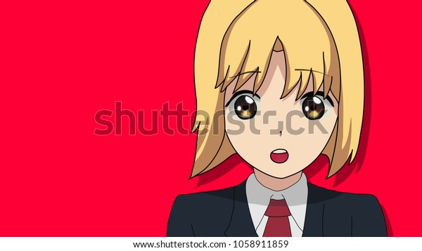 Anime Girl Blonde Hair Teenage Japanese Stock Illustration 1058911859
