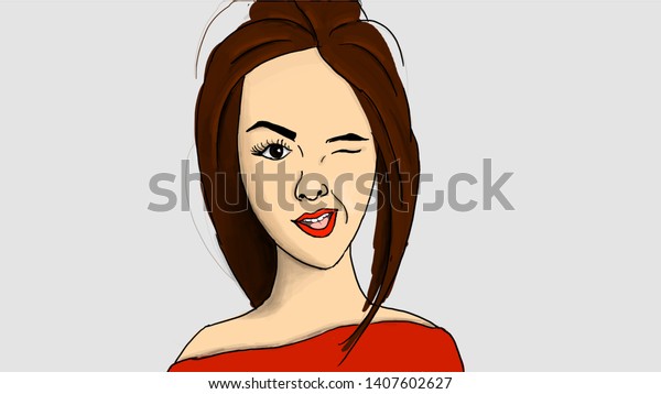 anime girl brown hair red dress stockillustration 1407602627