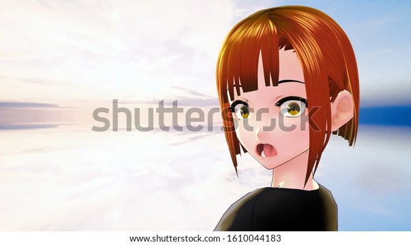 Anime Girl Cartoon Character Blonde Hair Stock Illustration 1610044183