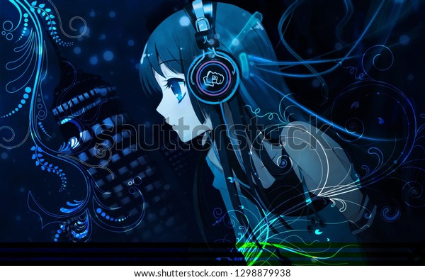 Anime Girl Headphones Stock Illustration 1298879938 | Shutterstock