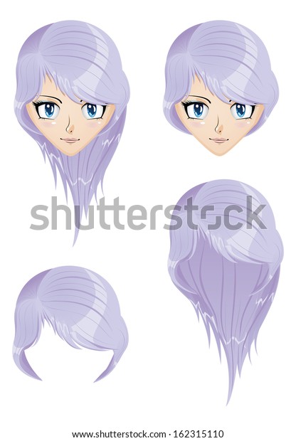Anime Girl Light Violet Hair Long Stock Illustration 162315110