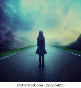 Anime Girl Standing On A Road, Unknown Horizon