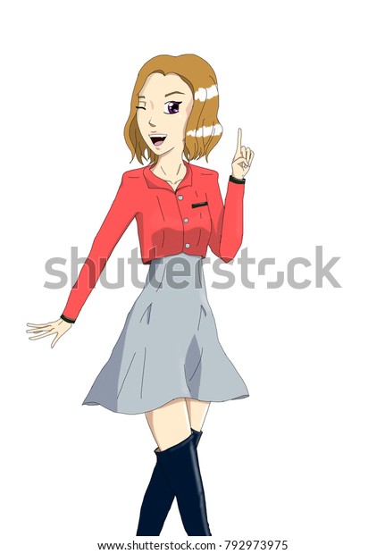 Anime Girl Uniform Short Bob Hairstyle Stock Illustration 792973975