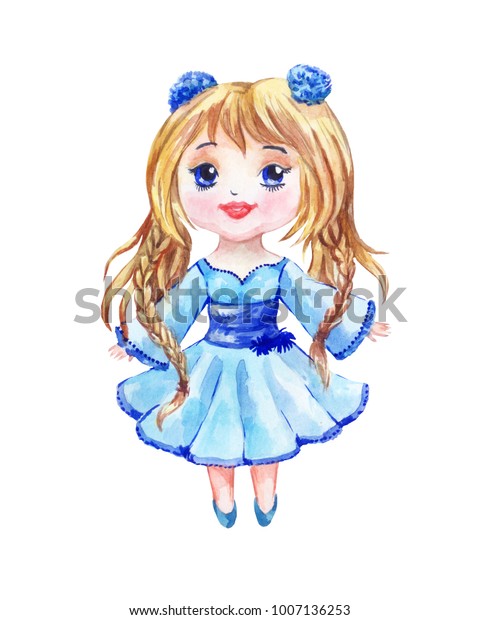 Anime Little Girl Blue Dress Two Stock Illustration 1007136253