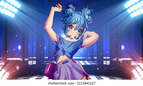 Anime Manga Cute Girl Pop Star With Beautiful Hairstyle Blue Hair Shoulder Bag HD Wallpaper