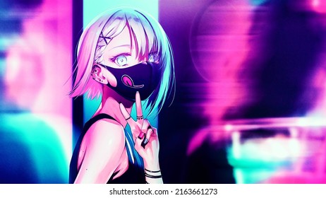 Anime Mask City Girl Digital Art Wallpaper