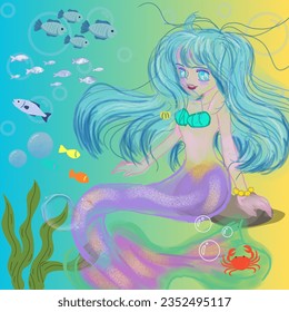 anime mermaid girl under