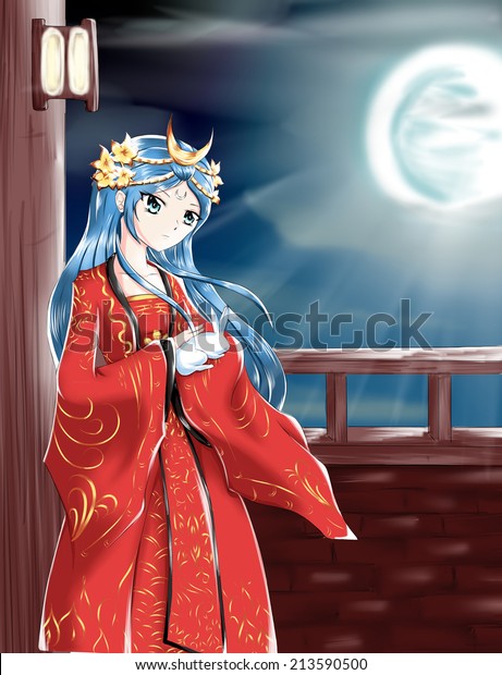 anime moon girl stock illustration 213590500