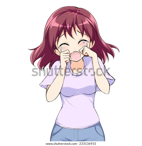 Anime Sad Girl Crying Screaming Stock Illustration 233136931