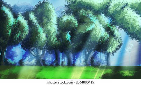 Anime Style Background Landscape Trees Stock Illustration 2064880415 ...