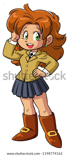 Anime Style Drawing Smiling Female Teenager Stock