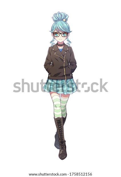 Anime Style Girls Character Full Body Stock Illustration