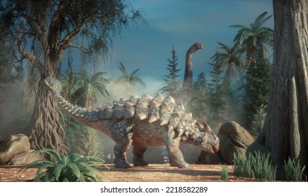 Ankylosaurus in the forest. This is a 3d render illustration