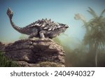 Ankylosaurus  in nature. This is a 3d render illustration