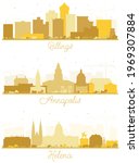 Annapolis Maryland, Helena and Billings Montana City Skyline Silhouette Set with Golden Buildings Isolated on White.
