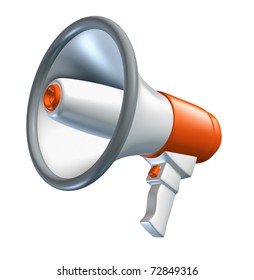 Announcement with bullhorn and megaphone symbol representing the concept of sound and promotion,