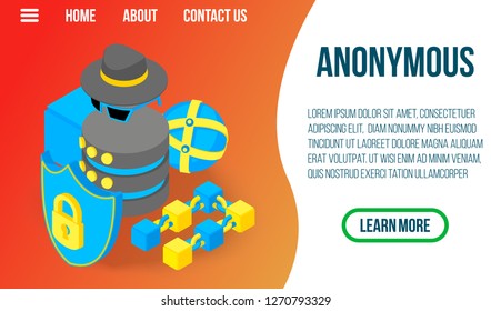 Anonymous concept banner. Isometric banner of anonymous concept for web, giftcard and postcard