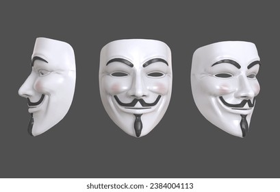  Anonymous mask or Guy Fawkes mask on gray background. 3d illustration