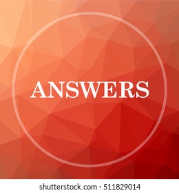 Answers icon. Answers website button on red low poly background.
