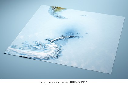 Antarctic Peninsula, Climate Change. Continent Antarctica. Geographical Map, Orography Of The Terrain. Tip Of Argentina And Chile. Melting Ice, Iceberg. Far South. 3d Render. Satellite View