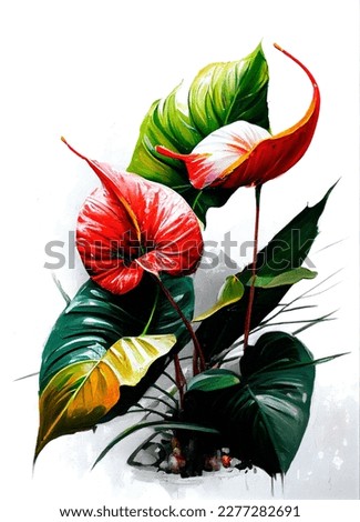 Anthurium flower in oil painting