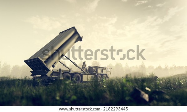 Anti-ballistic\
missile defense military system. Terminal High Altitude Area\
Defense vehicle in combat 3d\
render