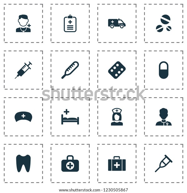 Antibiotic icons\
set with clinic, aid, medic and other pellet  elements. Isolated \
illustration antibiotic\
icons.