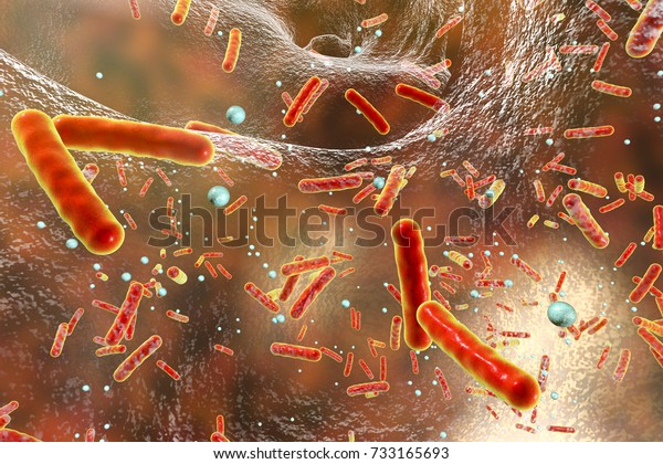 Antibiotic resistant bacteria inside a biofilm,\
3D illustration. Biofilm is a community of bacteria where they\
aquire antibiotic resistance and communicate with each other by\
quorum sensing\
molecules