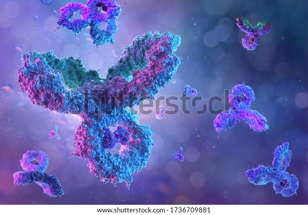 Antibodies, immunoglobulin Ig proteins 3D medical
background. Immune system, IgM, IgG, IgE, IgD, IgA antibodies
glycoproteins, specific antigens against coronavirus sars-cov-2
covid-19 influenza
virus