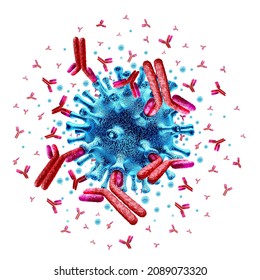 Antibody Attacking Virus Cell And Immune System Or Immunoglobulin Concept As Antibodies Attacking Contagious Virus Cells And Pathogens As A 3D Illustration.