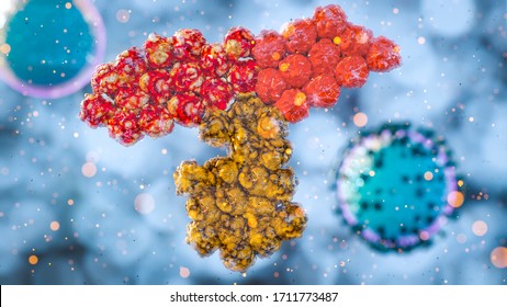 antibody SARS COV-2 immune response, immunotherapy concept with immunoglobulins, antiviral response antibody covid-19 3d rendering 
