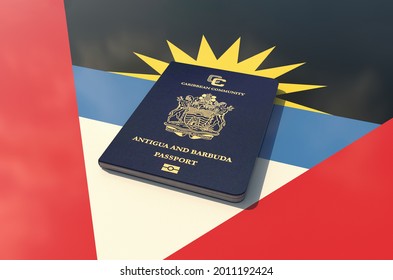 Antigua And Barboda Passport On Flag 3D Illustration - Caribbean Community