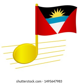 Antigua And Barbuda Flag And Musical Note. Music Background. National Flag Of Antigua And Barbuda And Music Festival Concept  Illustration