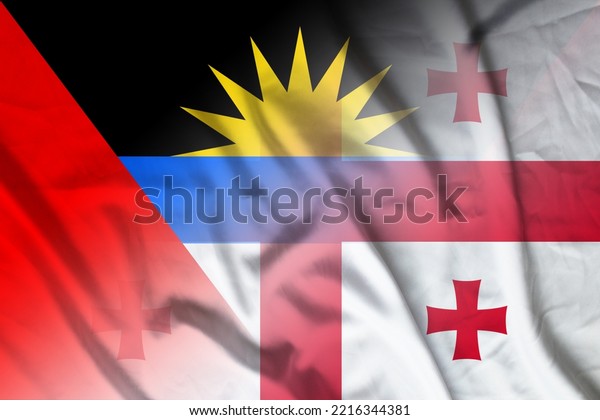 Antigua and Barbuda and Georgia state flag\
international negotiation GEO ATG banner country Georgia Antigua\
and Barbuda patriotism. 3d\
image