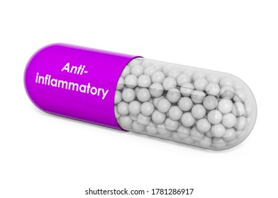 Anti-inflammatory Drug, capsule with anti-inflammatory. 3D rendering isolated on white background