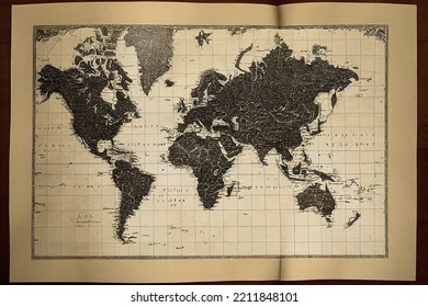 Antique 18th century world map on old paper - Shutterstock ID 2211848101