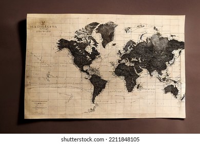 Antique 18th Century World Map On Old Paper