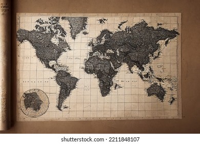 Antique 18th Century World Map On Old Paper