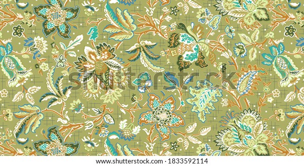 Antique Baroque Paisley Ornament Wallpaper For Bedroom Background, Leaves and flowers for textile and digital print design - Illustration