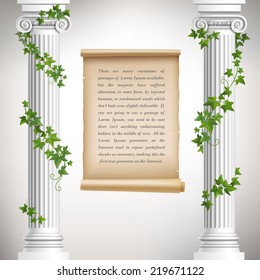 Antique Greek Columns With Vine And Vintage Scroll Poster  Illustration