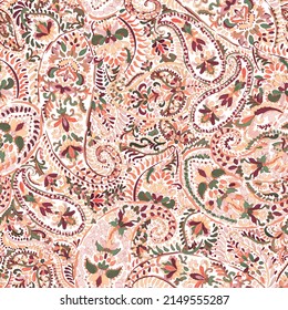 Antique illustration. Paisley vintage floral motif ethnic seamless background, Printable colors abstract lace pattern for Textile and Digital Print design - Illustration