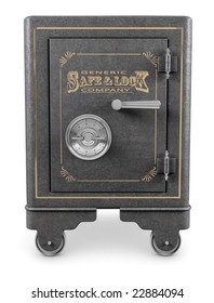 Antique iron safe isolated on white background