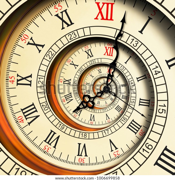 古い時計の抽象的なフラクタルスパイラル 古いファッションクロックのローマ数字とアラビア数字の時計の針の背景に 時計 を見る スパイラルエフェクトフラクタルスパイラルエフェクト のイラスト素材