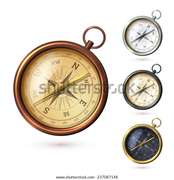 Antique Retro Style Metal Compass Set Stock Illustration 237087148